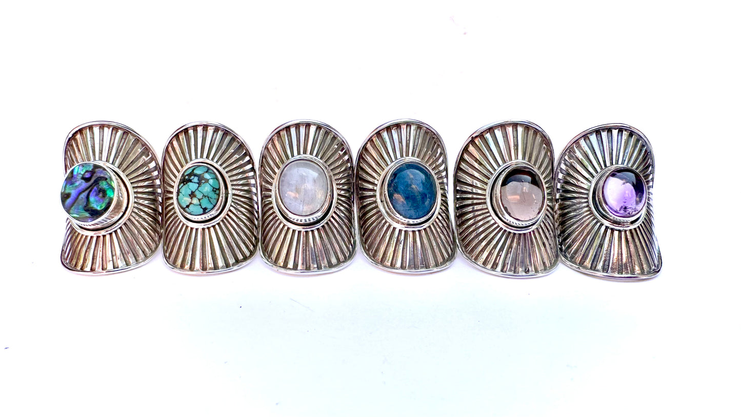 ABALONE Sunburst Shield Rings