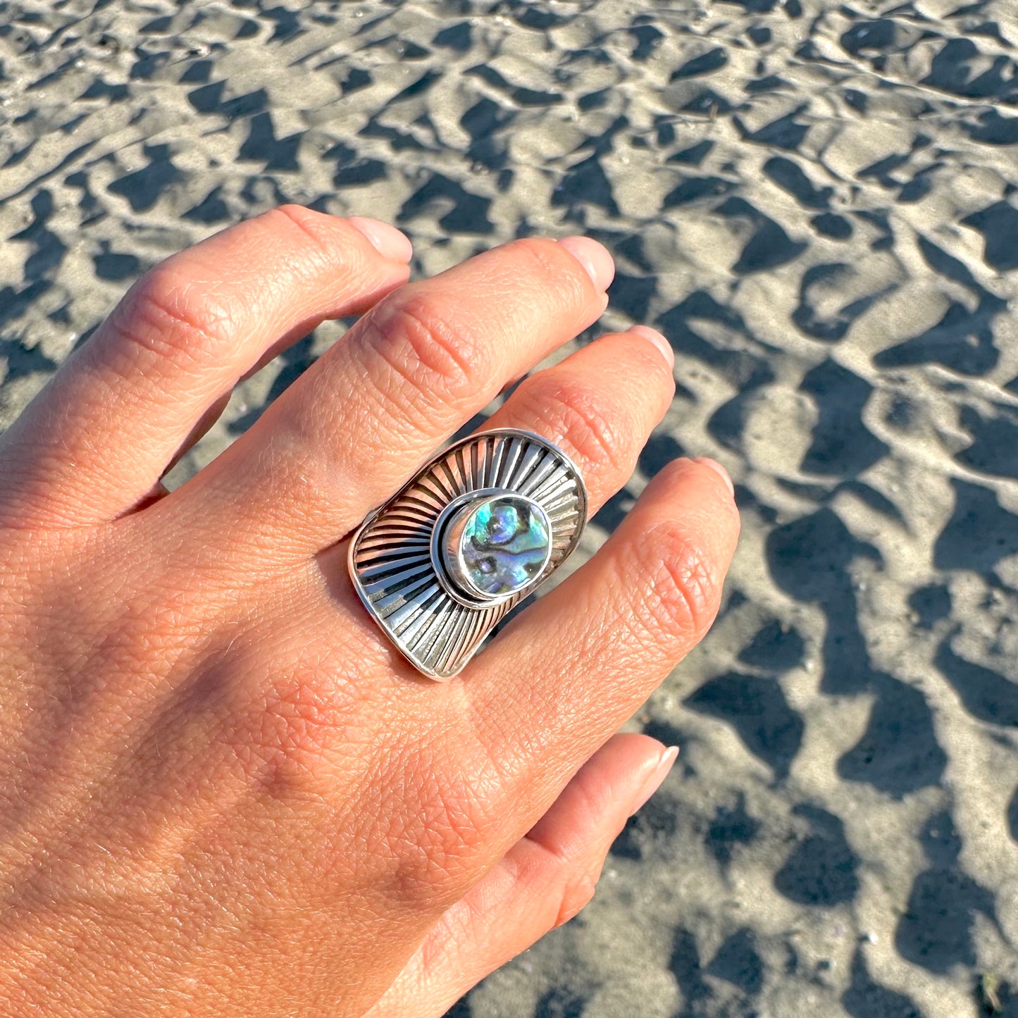 ABALONE Sunburst Shield Rings