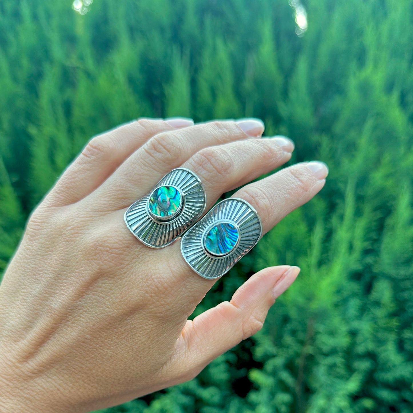 ABALONE Sunburst Shield Rings