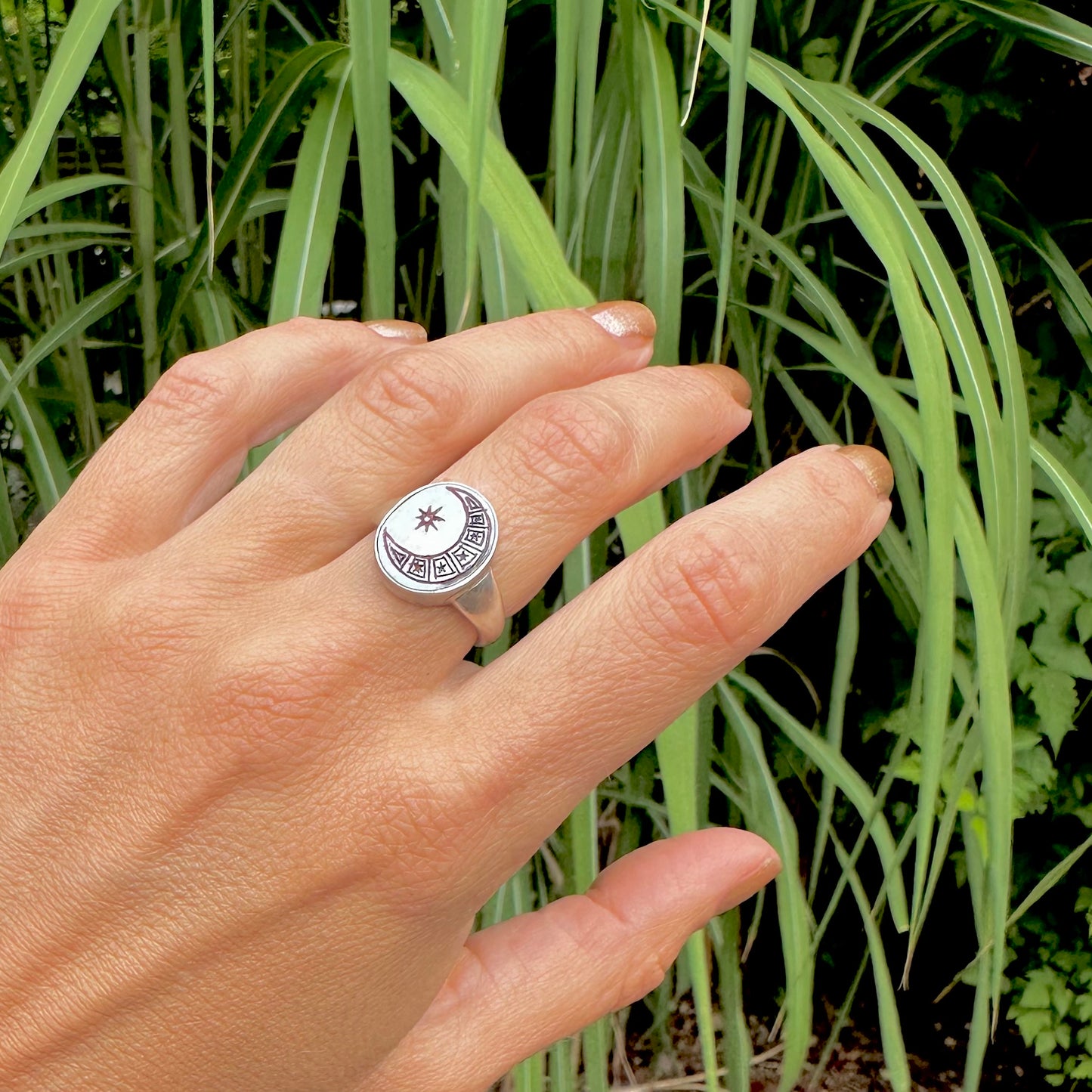 Moon Carved Signet Ring
