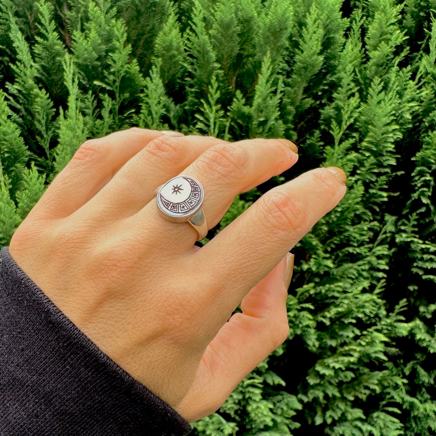 Moon Carved Signet Ring