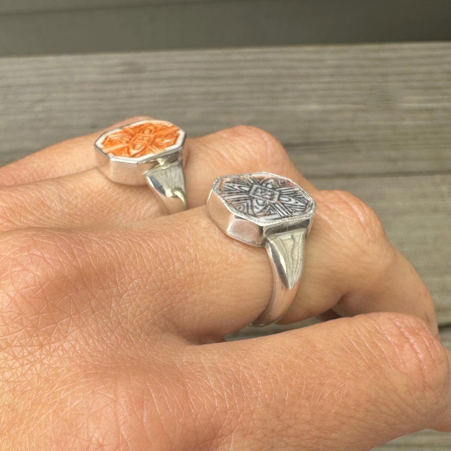 Hexagon Carved Signet Ring