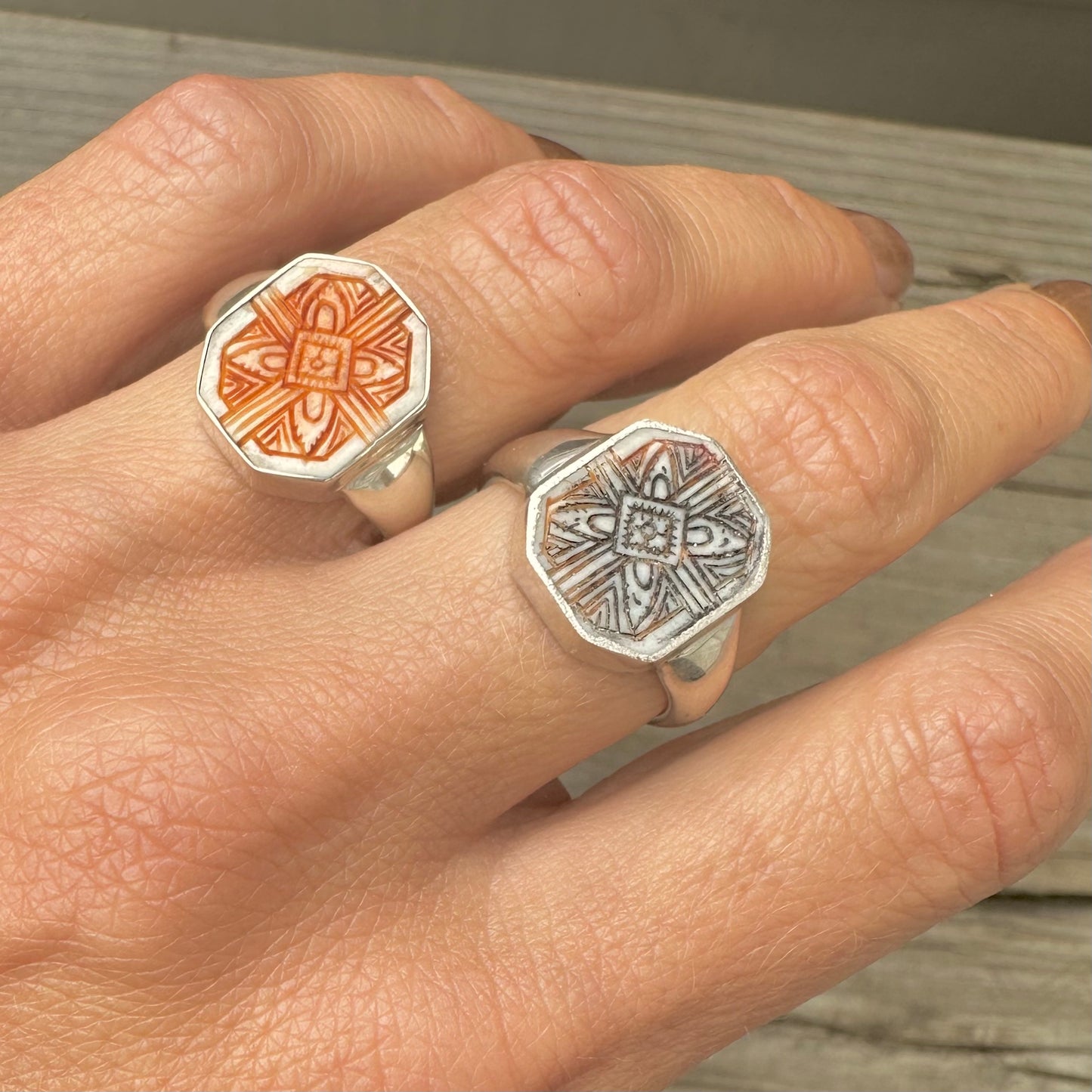 Hexagon Carved Signet Ring