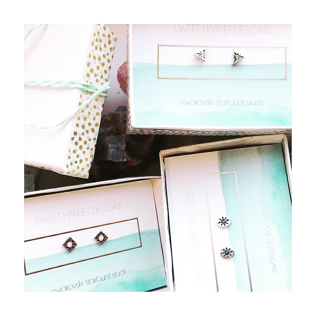 SQUARE Starburst Silver Studs