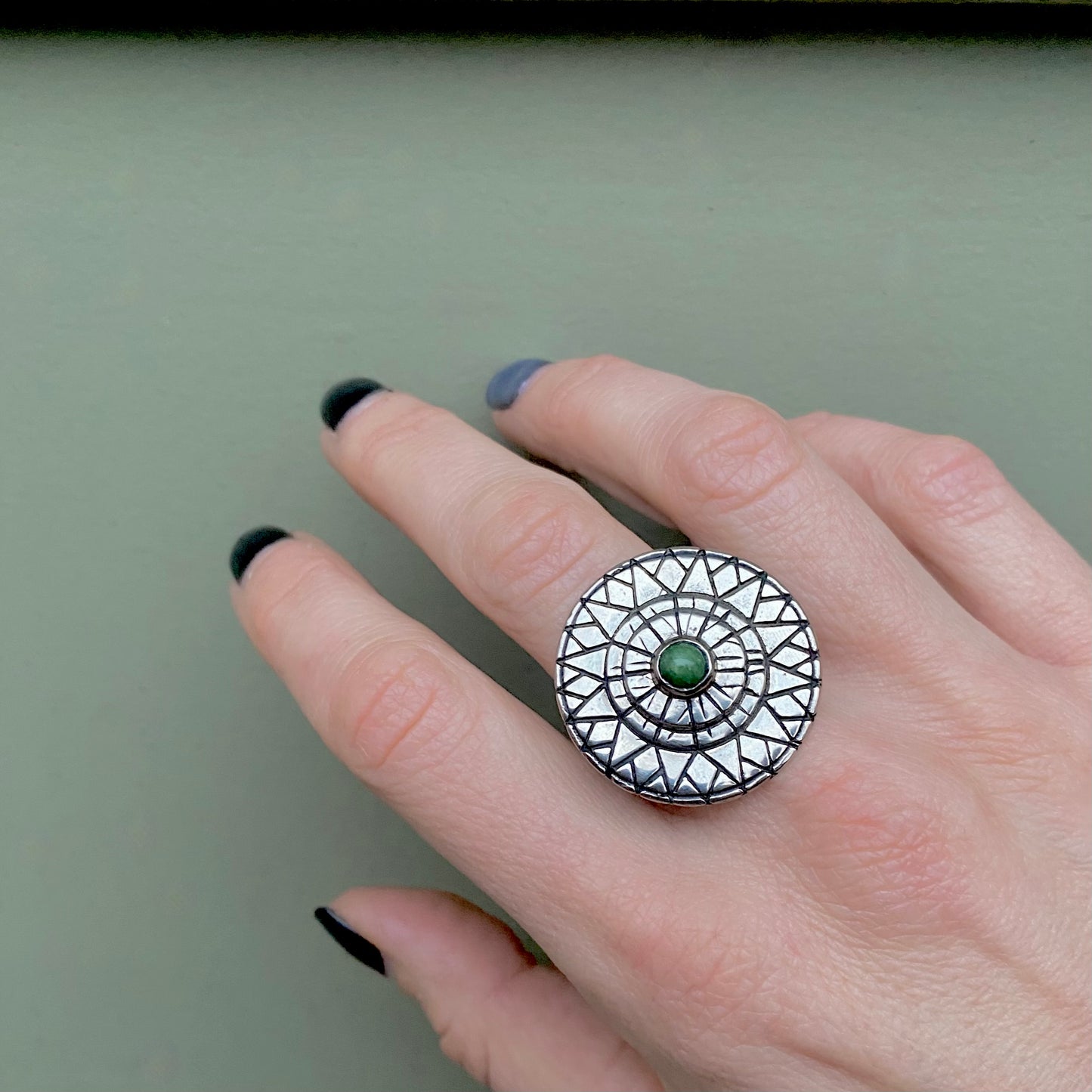 Sundial Fractal Ring Chrysocolla or Jade