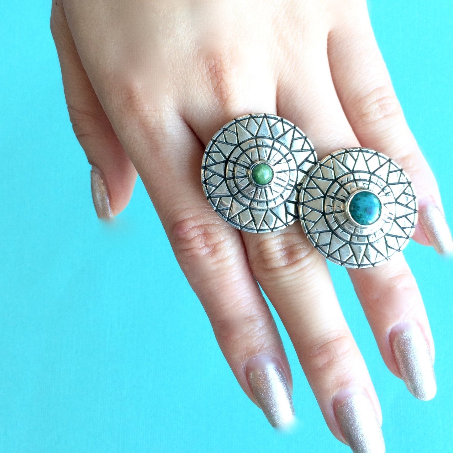 Sundial Fractal Ring Chrysocolla or Jade