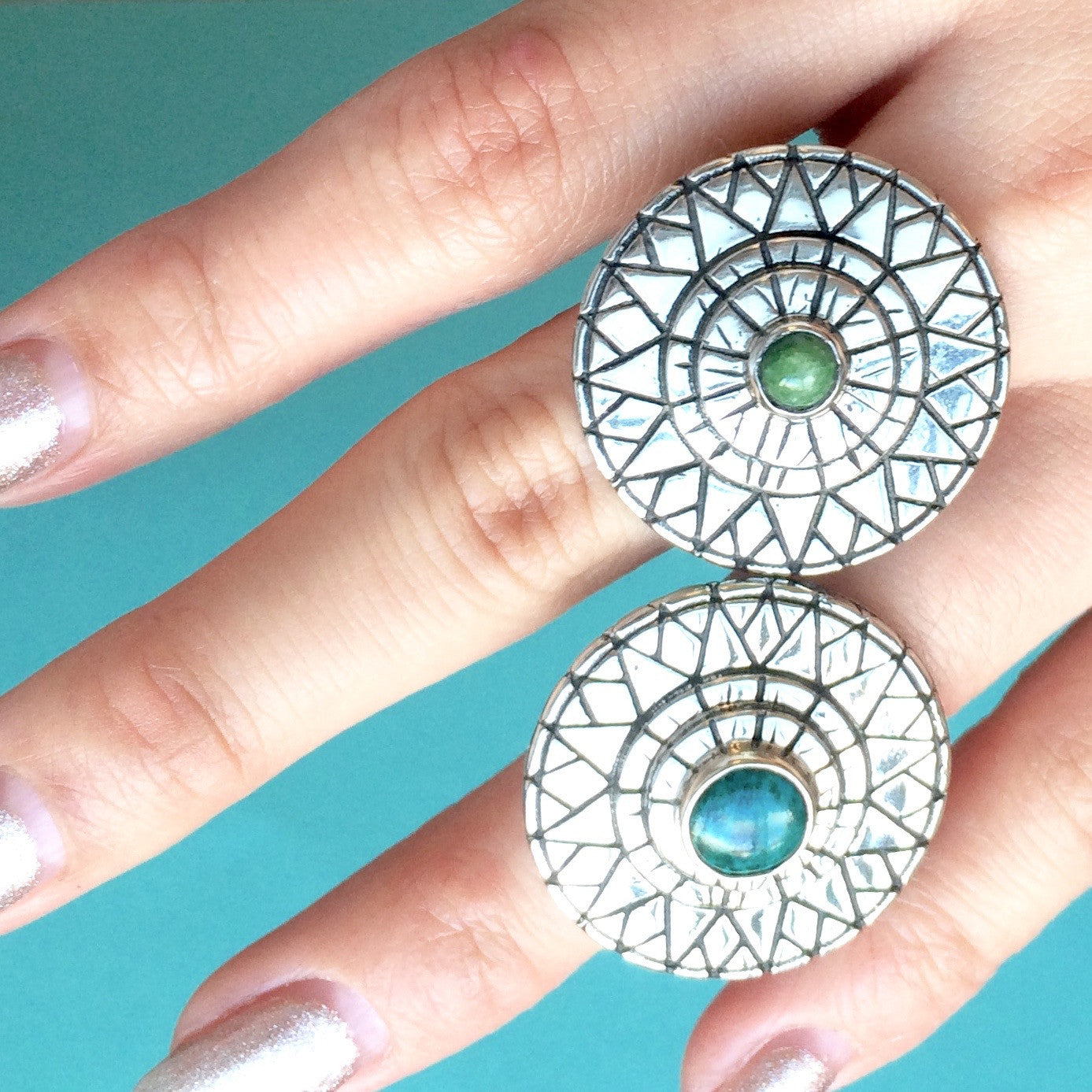Sundial Fractal Ring Chrysocolla or Jade