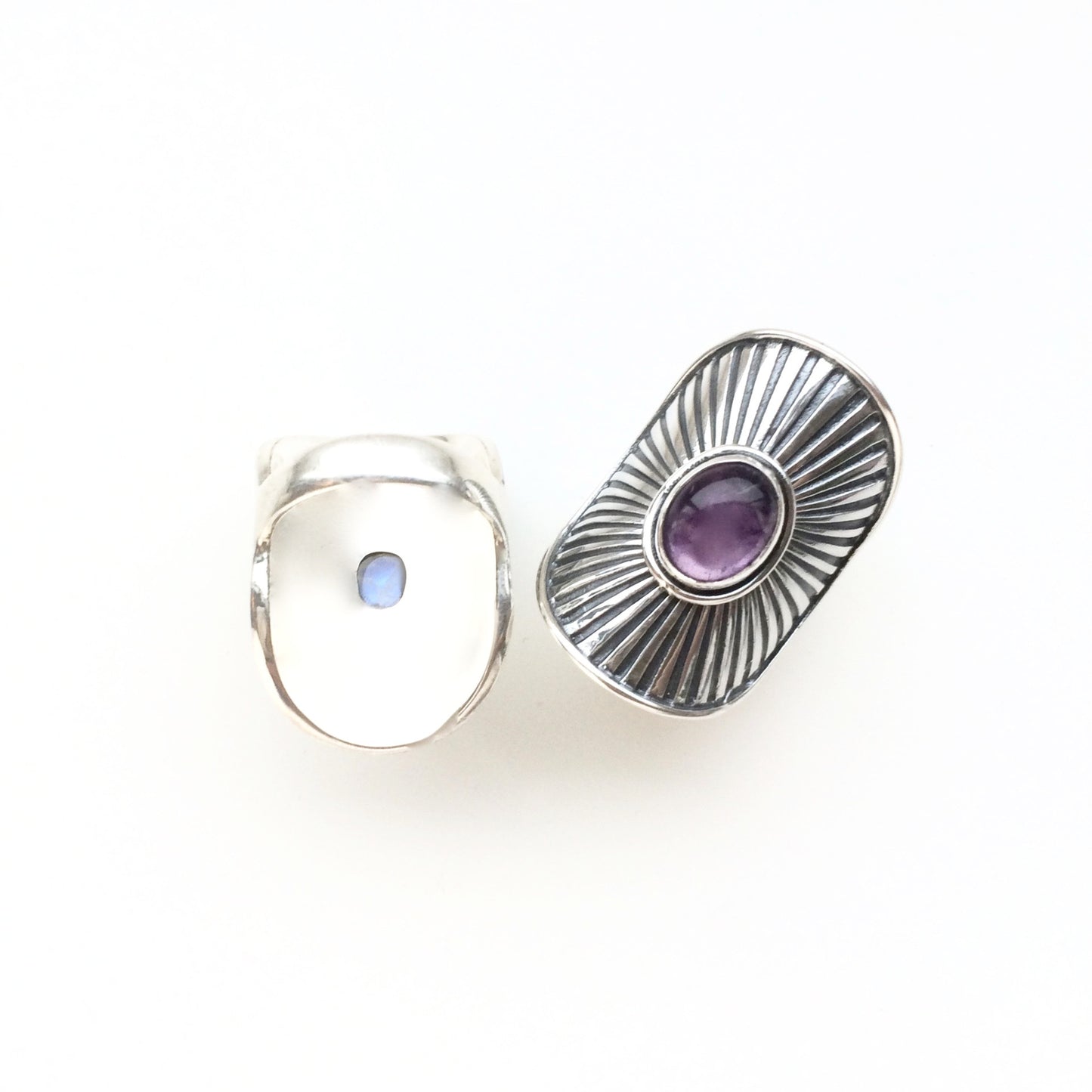 Sunburst Shield Rings (Amethyst, Apatite, Smokey Quartz)