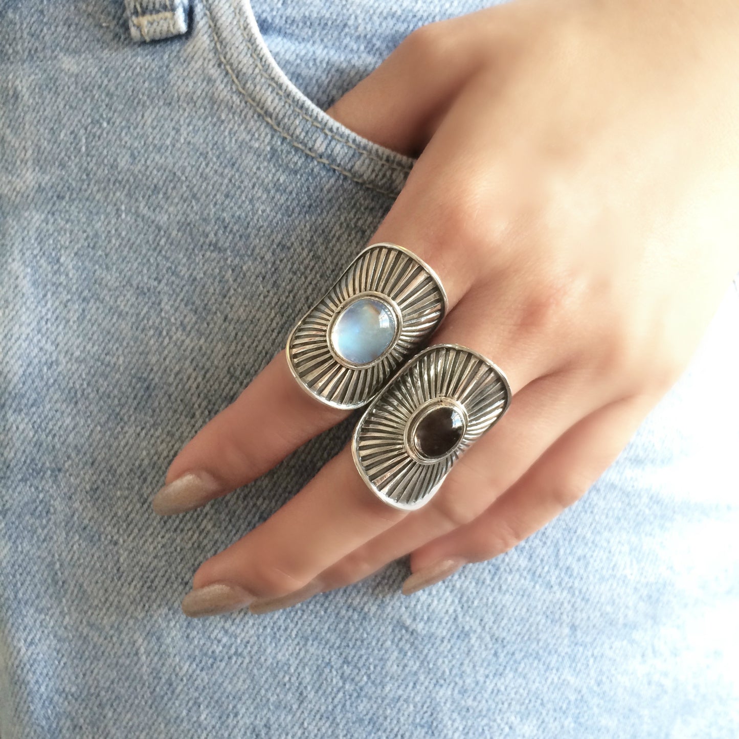Sunburst Shield Rings (Amethyst, Apatite, Smokey Quartz)