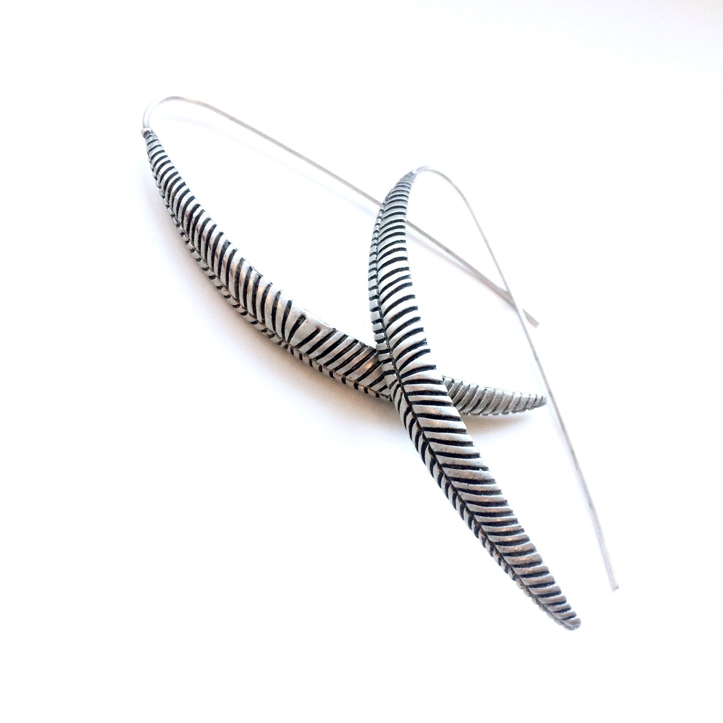 Silver Etched Long Leaf Earrings