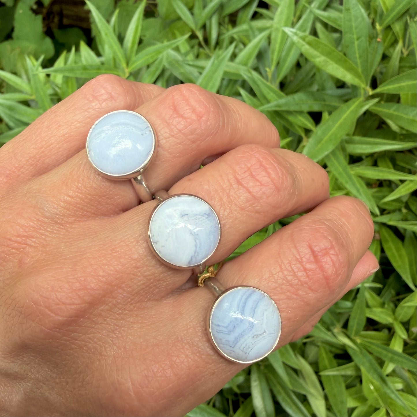 Round Blue Lace Agate Ring