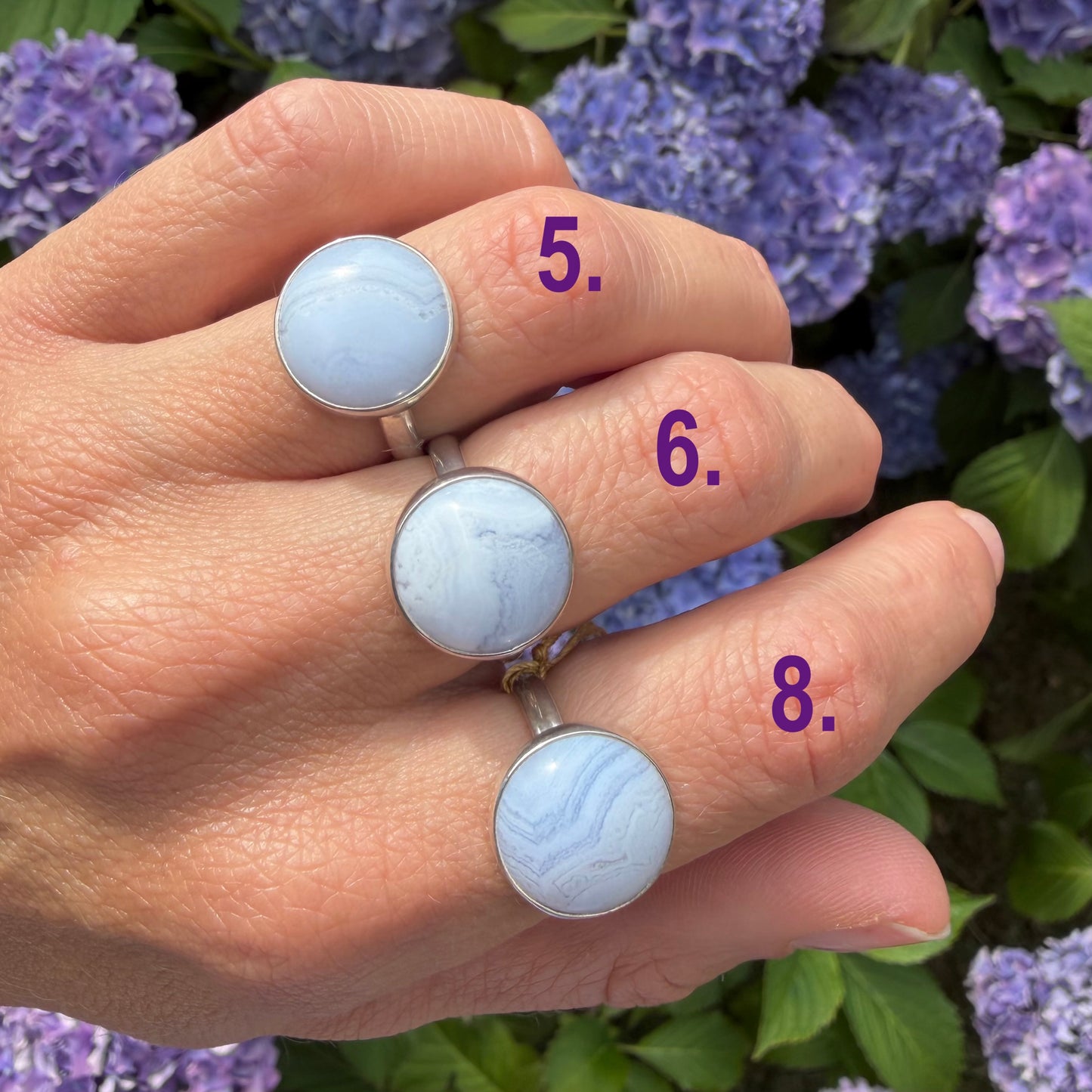 Round Blue Lace Agate Ring
