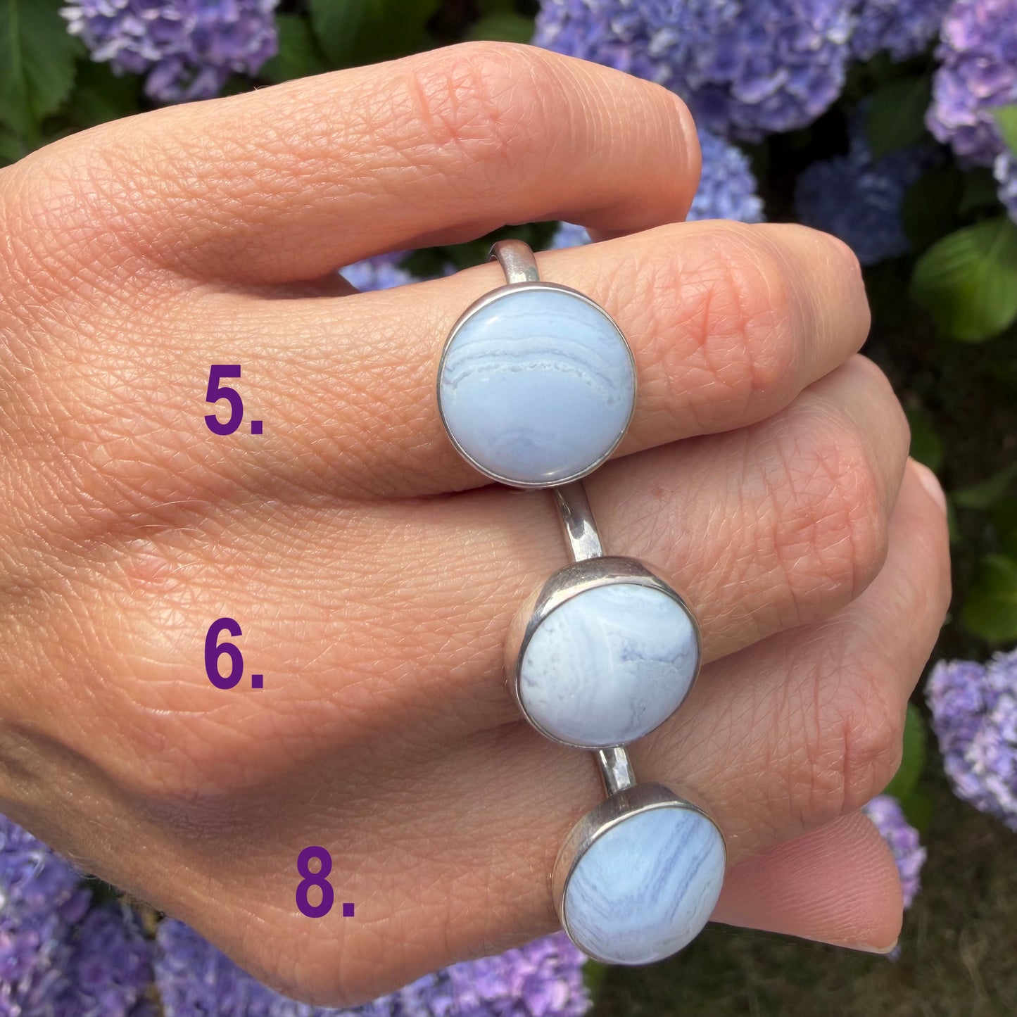 Round Blue Lace Agate Ring
