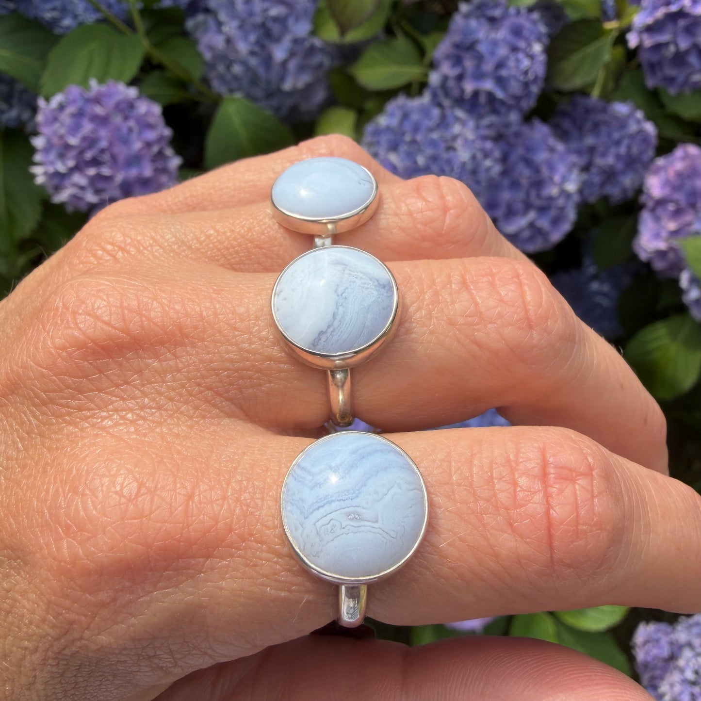 Round Blue Lace Agate Ring