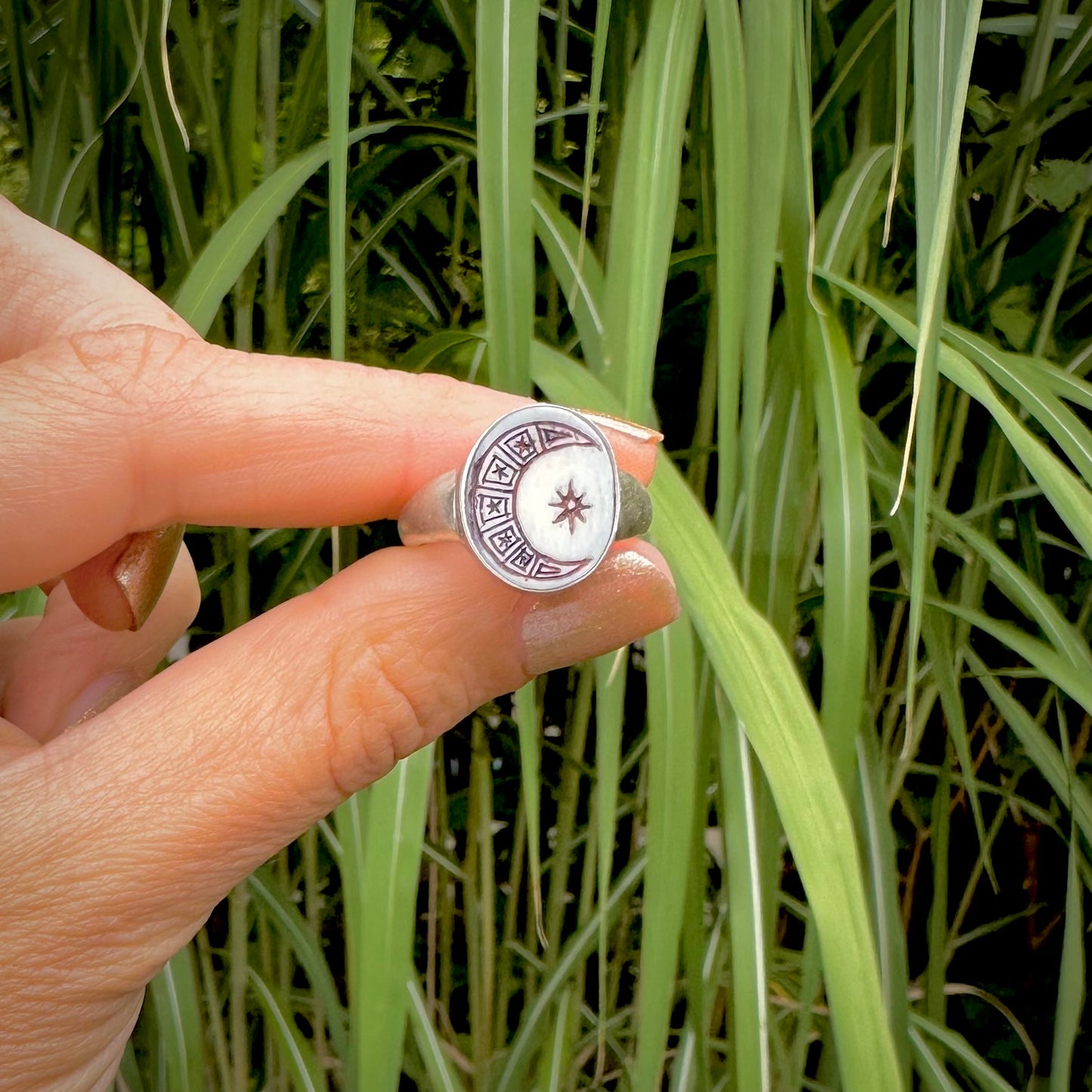 Moon Carved Signet Ring