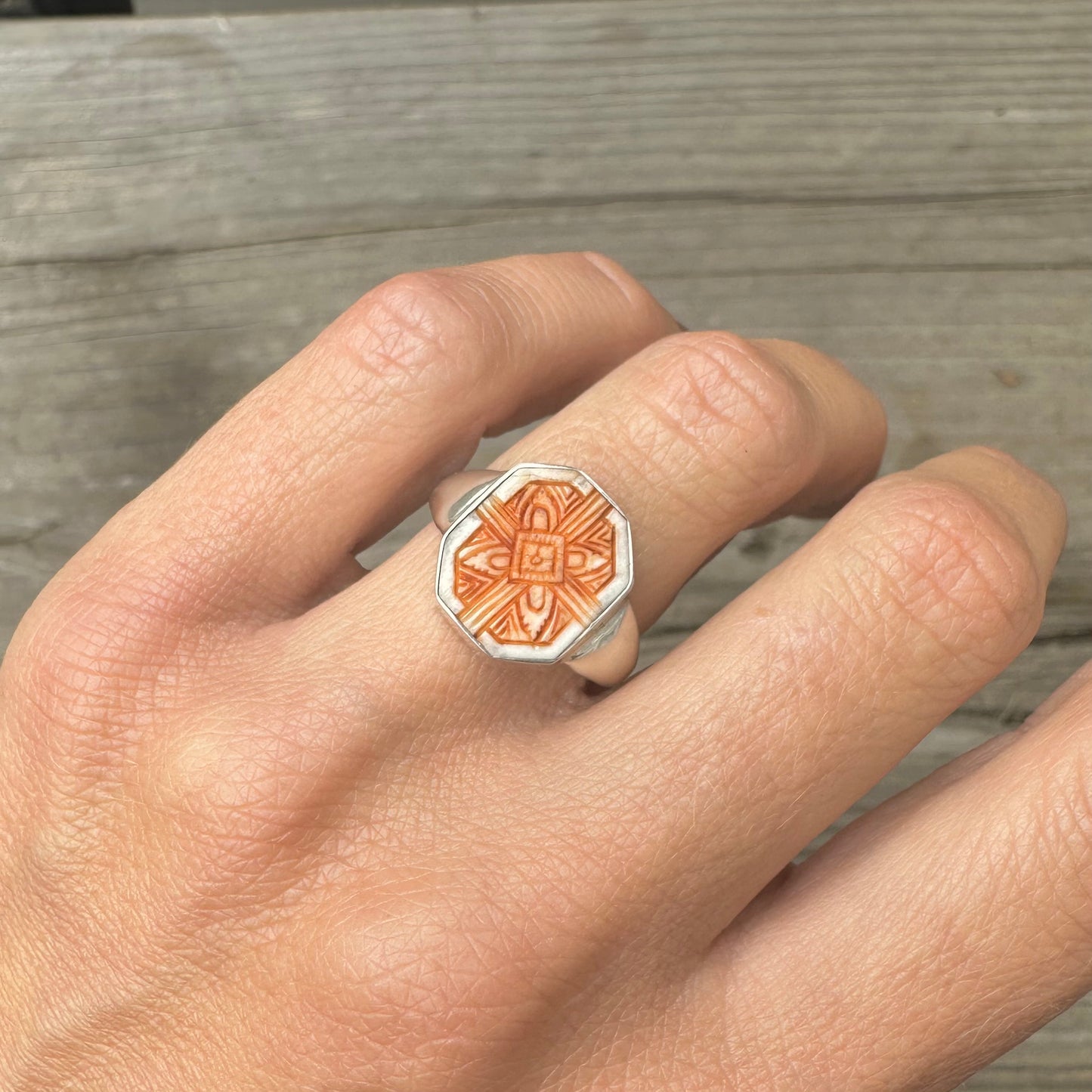 Hexagon Carved Signet Ring
