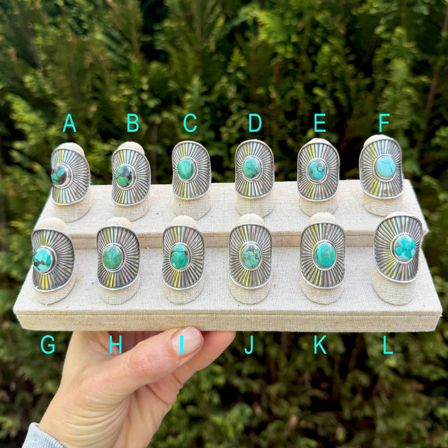 TURQUOISE Sunburst Shield Rings